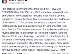 Трамп оголосив перемир'я між Україною та РФ фото 1